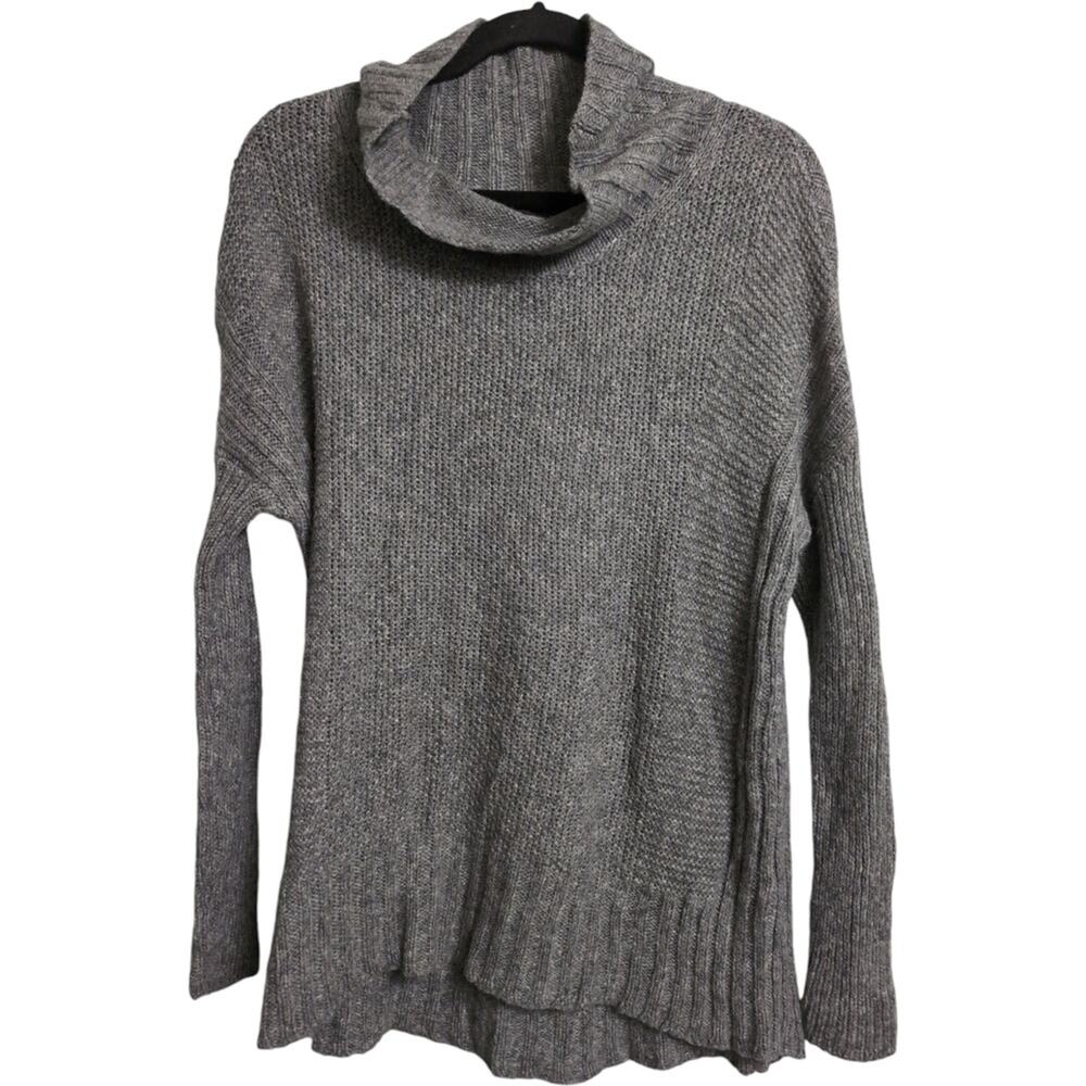 Eileen Fisher Grey Long Sleeve Mock Turtleneck Knit Wool Camel Sweater Size XS